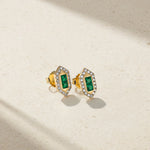 Mark Henry Earrings Mark Henry 18k Yellow Gold Pair of Pharaoh Emerald and Diamond Stud Earrings