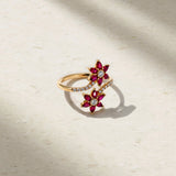 Mark Henry Ring Mark Henry 18k Yellow Gold Ruby and Diamond Daffodil Garden Twin Ring