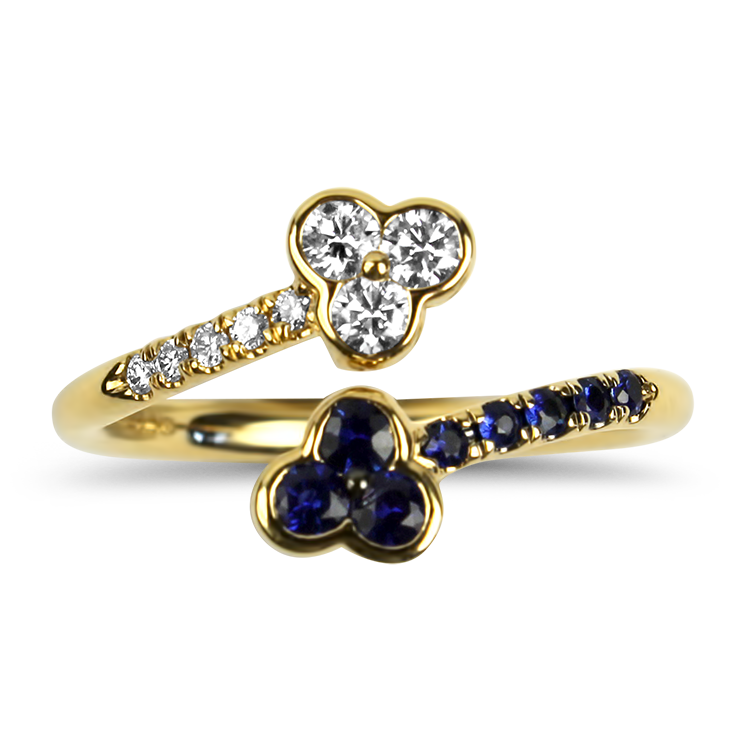 Mark Henry Ring Mark Henry 18k Yellow Gold Sapphire and Diamond Bypass Ring 7.25