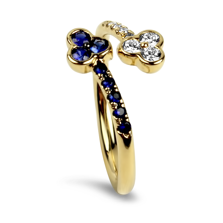 Mark Henry Ring Mark Henry 18k Yellow Gold Sapphire and Diamond Bypass Ring 7.25