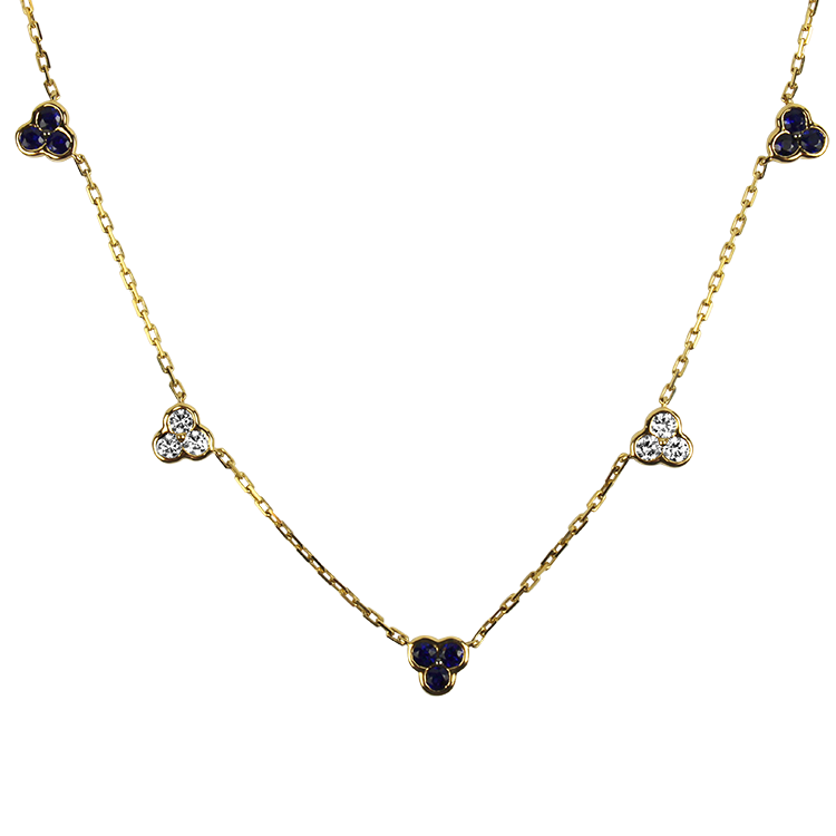 Mark Henry Necklaces and Pendants Mark Henry 18k Yellow Gold Sapphire and Diamond Trio Station Necklace