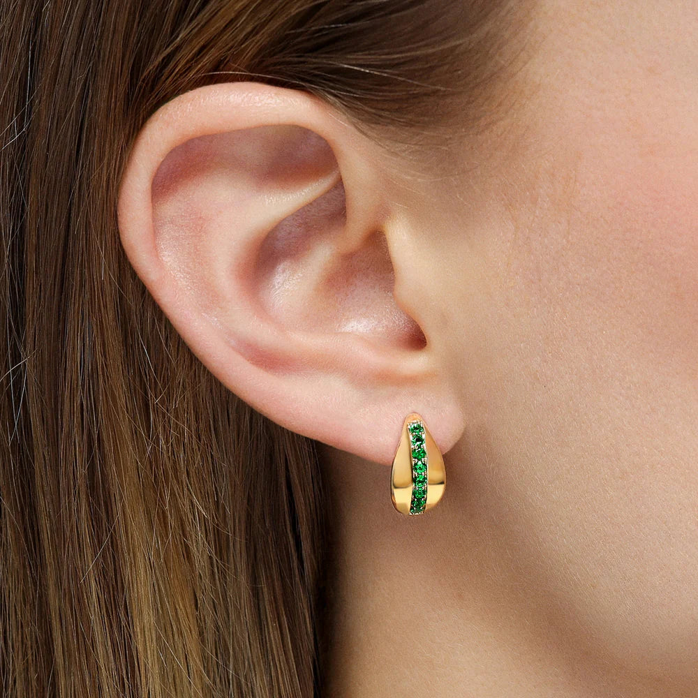 Mark Henry Earrings Mark Henry 18k Yellow Gold Saturn Emerald Huggie Earrings