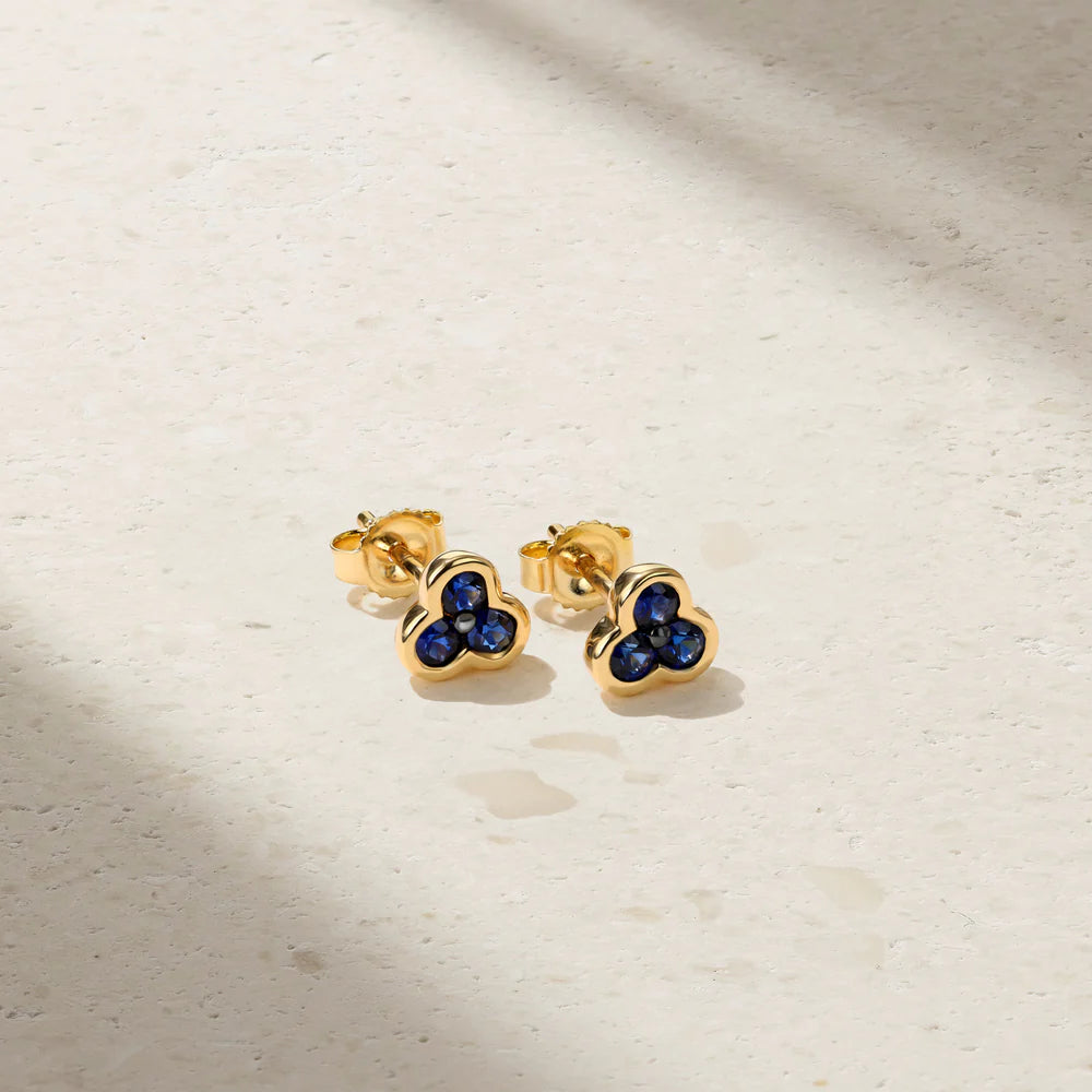 Mark Henry Earrings Mark Henry 18k Yellow Gold Trio Sapphire Stud Earrings