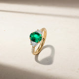 Mark Henry Ring Mark Henry Nouveau Three Stone 18k Yellow Gold Oval Emerald and Diamond Ring