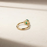 Mark Henry Ring Mark Henry Nouveau Three Stone 18k Yellow Gold Oval Emerald and Diamond Ring