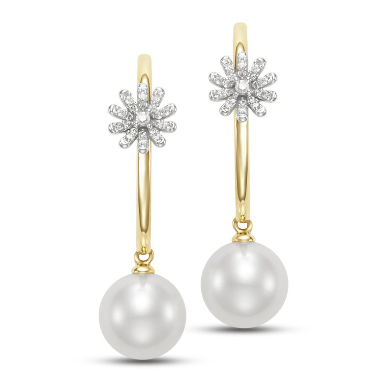 Mastoloni Earring Mastoloni 14k Yellow Gold and White Gold Fresia Pearl and Diamond Flower Hoop Earrings