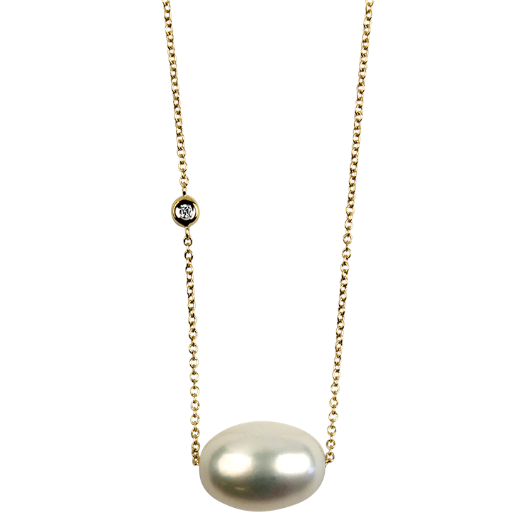 Mastoloni Necklaces and Pendants Mastoloni 14k Yellow Gold Asymmetrical Floating Pearl and Diamond Necklace