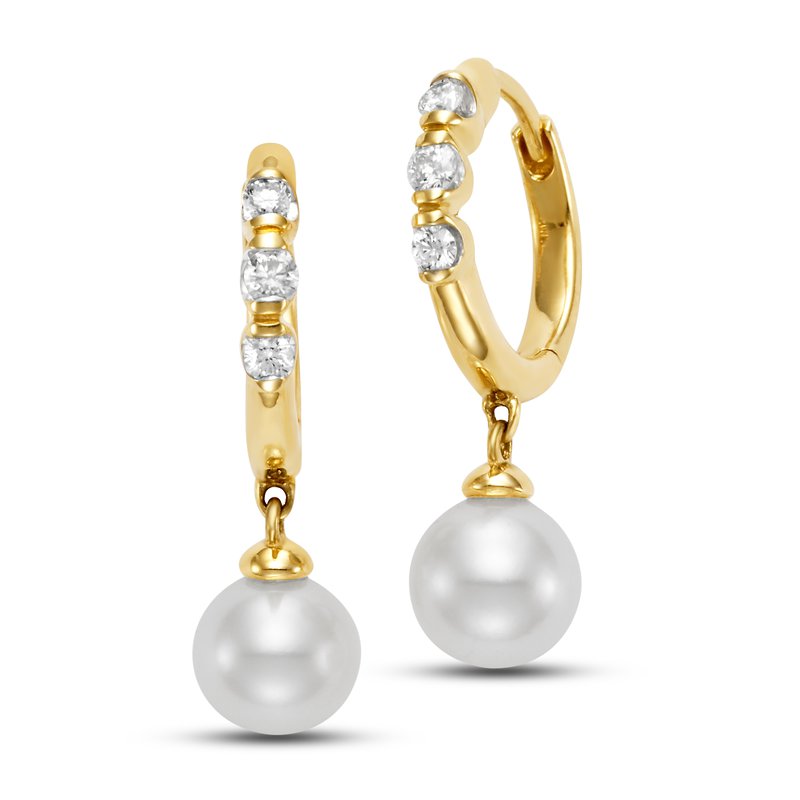 Mastoloni Earrings Mastoloni 14k Yellow Gold Diamond & Freshwater Pearl Huggie Hoop Earrings