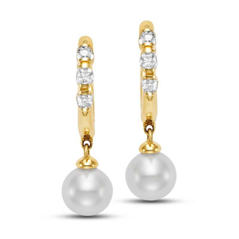 Mastoloni Earrings Mastoloni 14k Yellow Gold Diamond & Freshwater Pearl Huggie Hoop Earrings