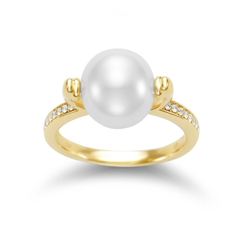 Mastoloni Ring Mastoloni 14k Yellow Gold Floating Pearl and Diamond Ring 7