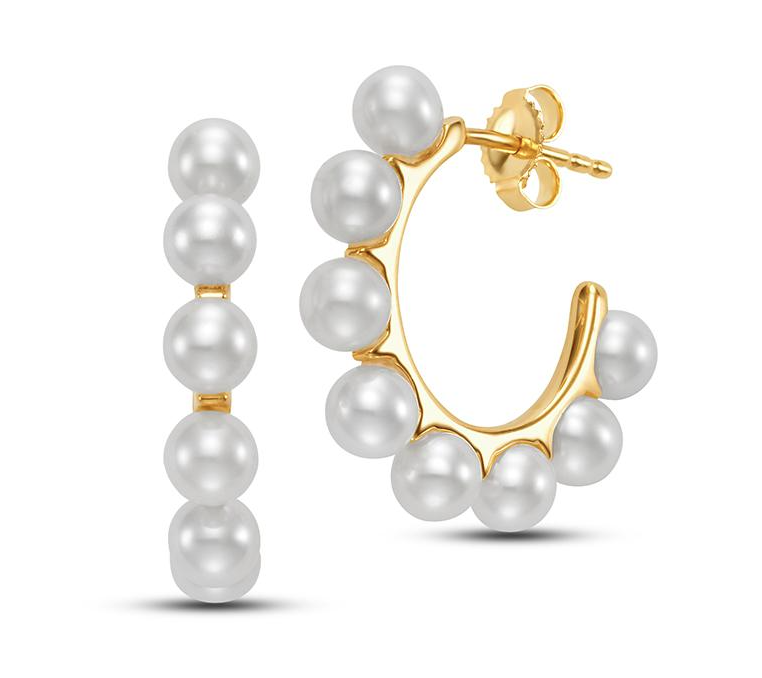 Mastoloni Earring Mastoloni 14k Yellow Gold Hoop Pearl Earrings