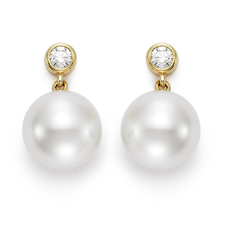 Mastoloni Earring Mastoloni 14k Yellow Gold Pair of Pearl and Diamond Drop Earrings