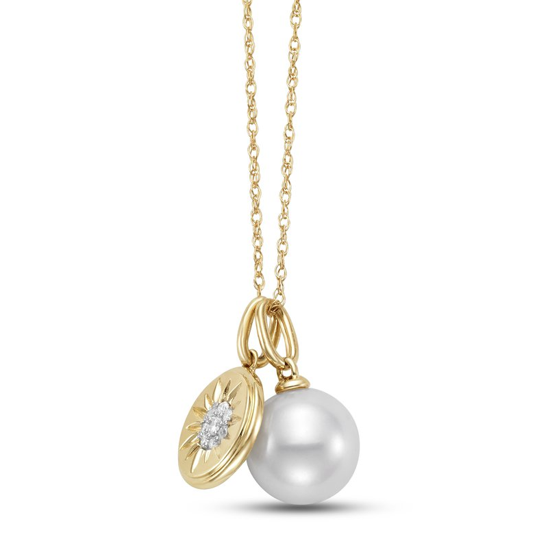 Mastoloni Necklaces and Pendants Mastoloni 14k Yellow Gold Pearl and Diamond Flower Pendant Necklace