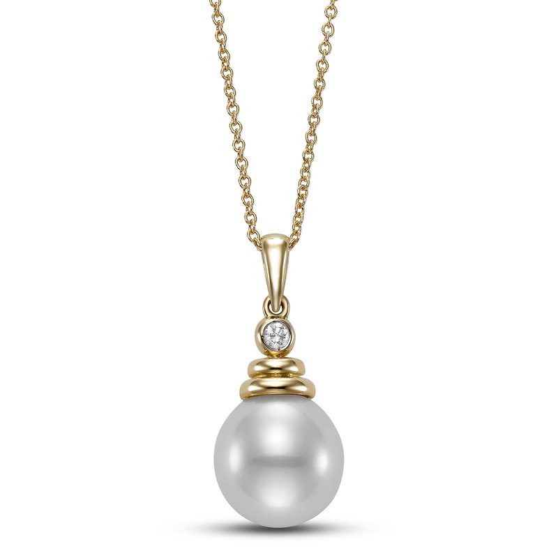 Mastoloni Necklaces and Pendants Mastoloni 14k Yellow Gold Pearl and Diamond Pendant Necklace