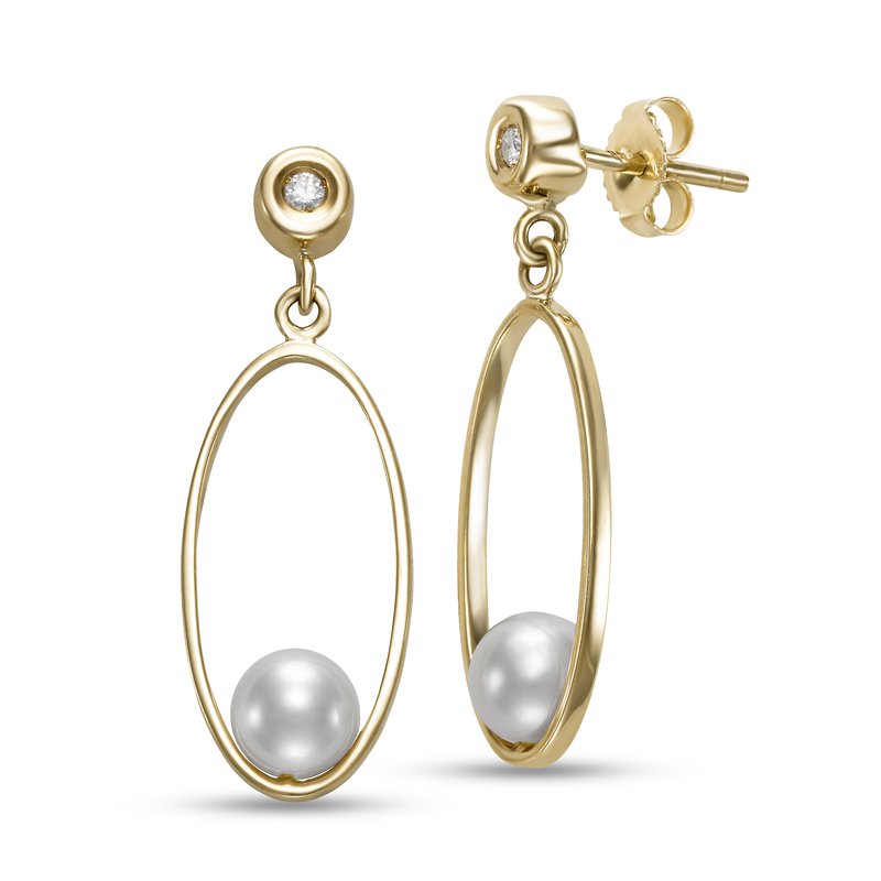 Mastoloni Earring Mastoloni 14k Yellow Gold Pearl & Diamond Drop Earrings