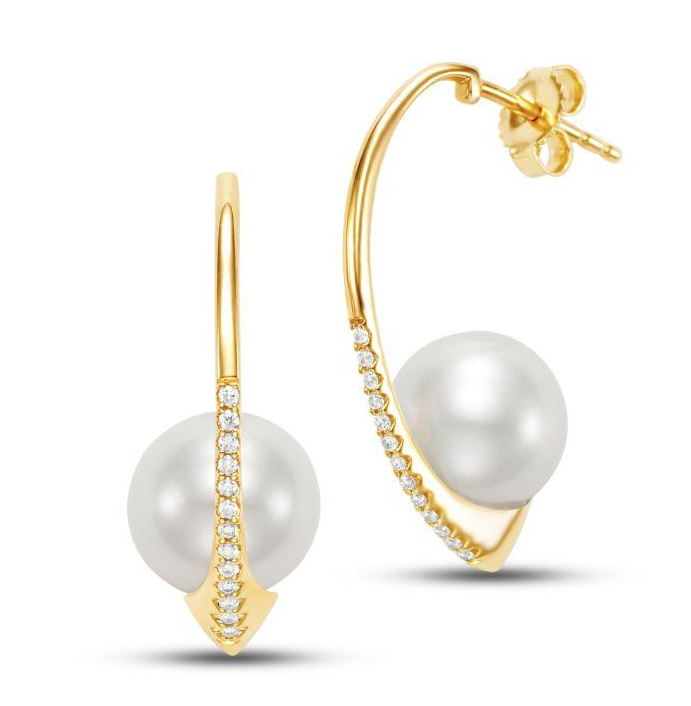 Mastoloni Earring Mastoloni 14k Yellow Gold Pearl & Diamond Hoop Earrings