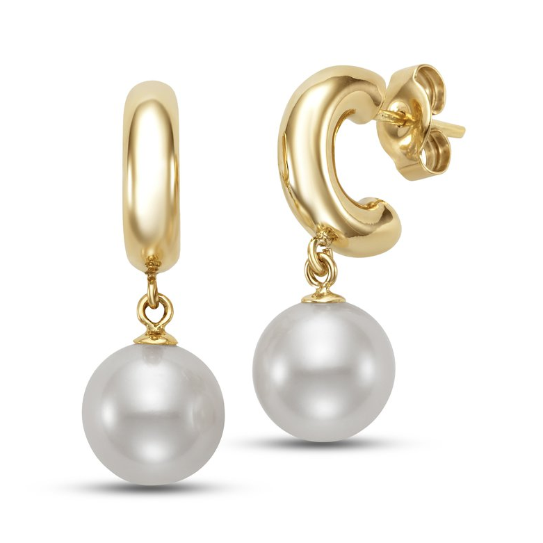 Mastoloni Earring Mastoloni 14k Yellow Gold Stud Hoop and White Freshwater Pearl Drop Earrings