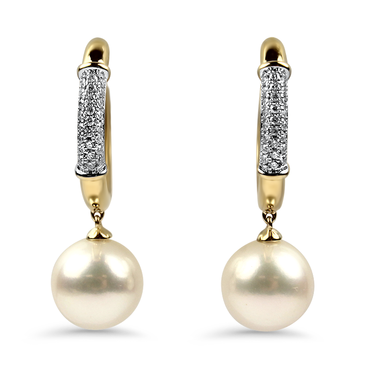 Mastoloni Earring Mastoloni 18k Yellow & White Gold Pearl & Diamond Hoop Earrings