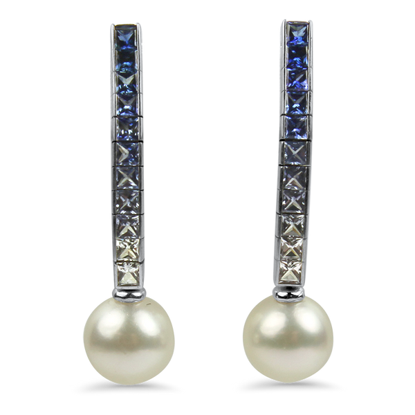 Mikimoto Ocean Collection Estate 18k White Gold Pearl & Sapphire