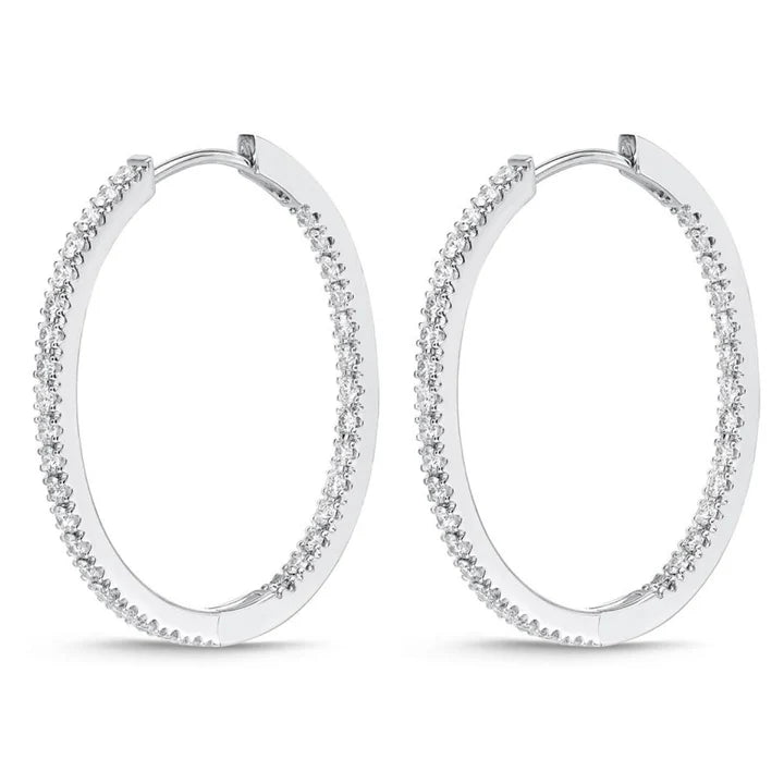 Memoire Earrings Memoire 18K White Gold Oval Diamond Hoop Earrings