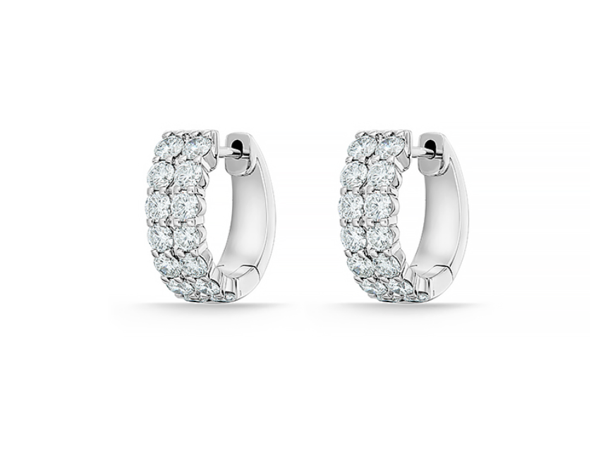 Memoire Earrings Memoire Petite Prong Double Row 18k White Gold Diamond Huggie Earrings