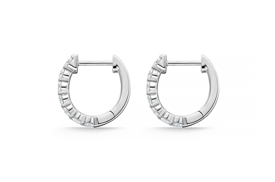 Memoire Earrings Memoire Petite Prong Double Row 18k White Gold Diamond Huggie Earrings