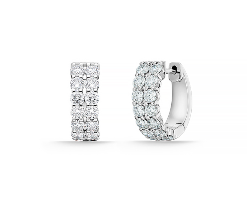 Memoire Earrings Memoire Petite Prong Double Row 18k White Gold Diamond Huggie Earrings