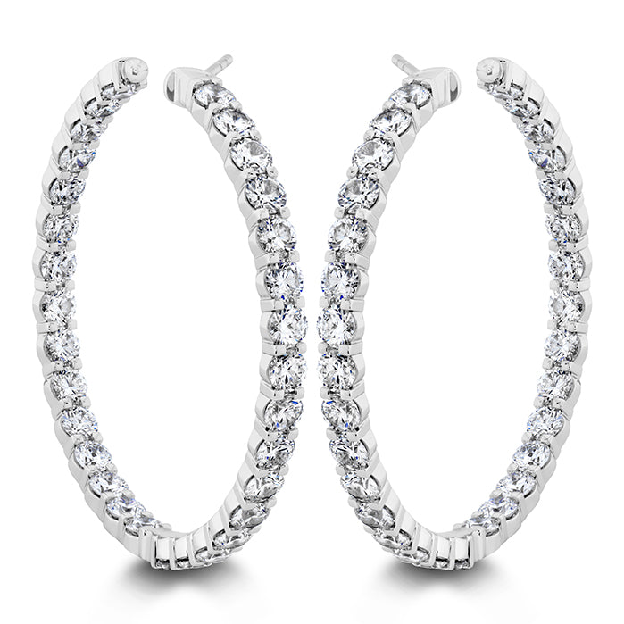 Memoire Earrings Memoire Petite Prong Round 18K White Gold Diamond Hoop Earrings