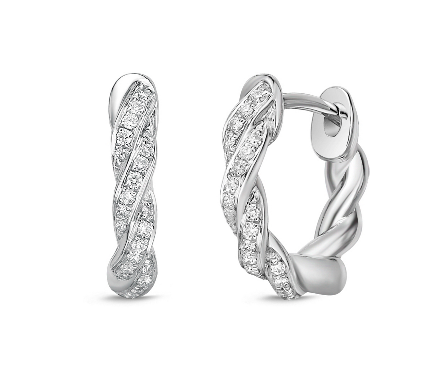 Memoire Earrings Memoire Vine Pave 18k White Gold Huggie Diamond Earrings