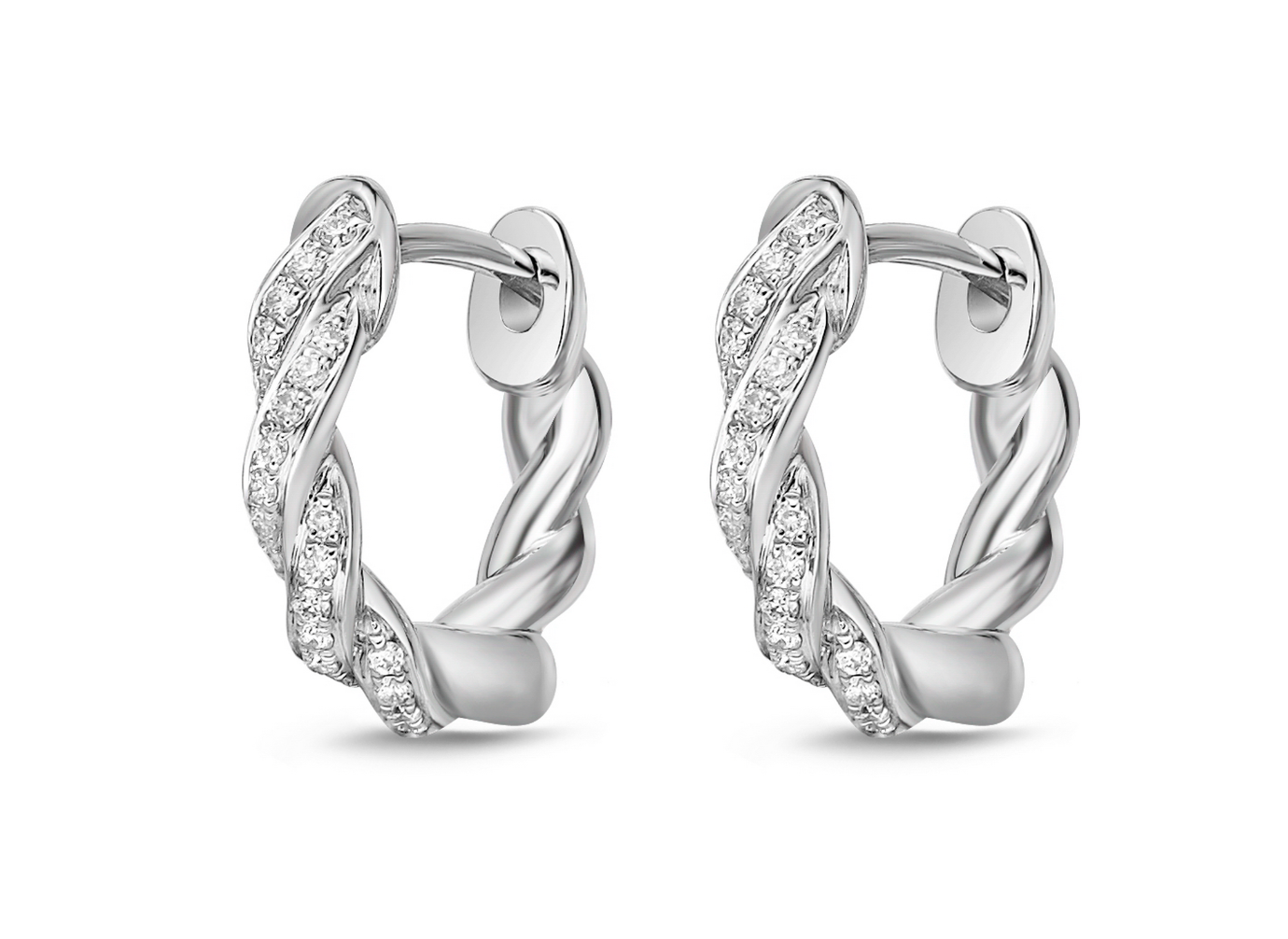 Memoire Earrings Memoire Vine Pave 18k White Gold Huggie Diamond Earrings