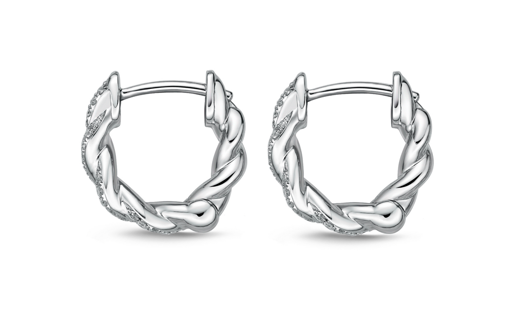 Memoire Earrings Memoire Vine Pave 18k White Gold Huggie Diamond Earrings