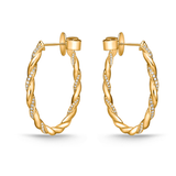 Memoire Earrings Memoire Vine Twisted Pave 18k Yellow Gold Medium Diamond Hoops