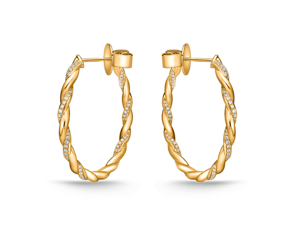 Memoire Earrings Memoire Vine Twisted Pave 18k Yellow Gold Medium Diamond Hoops