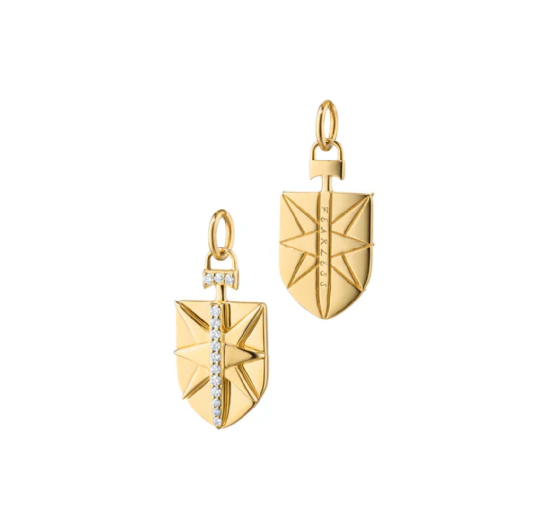 Monica Rich Kosann Charm Monica Rich Kosann 18k Yellow Gold Mini Shield Charm with Fearless Design