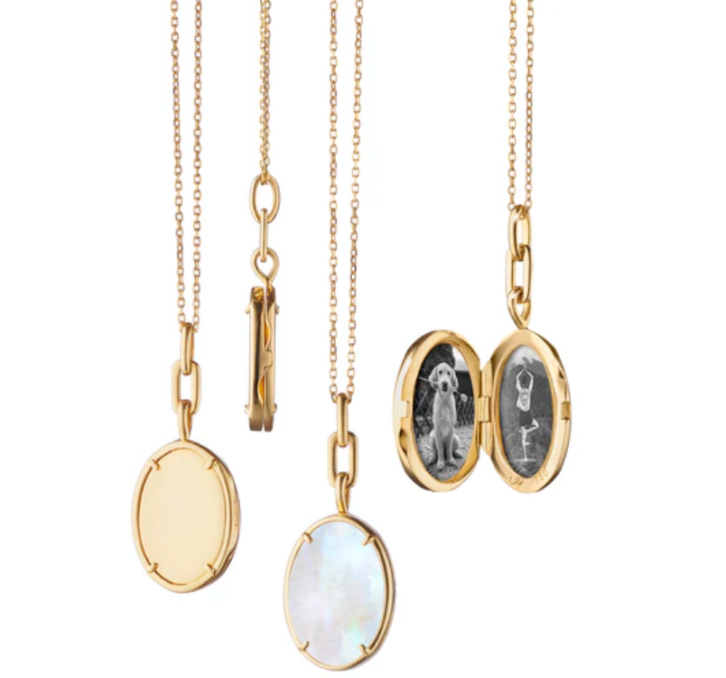 Monica Rich Kosann Necklaces and Pendants Monica Rich Kosann 18K Yellow Gold Oval Elle Slim Locket with White Mother of Pearl Stone Slice