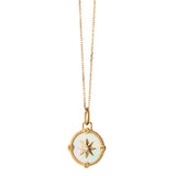 Monica Rich Kosann Necklaces and Pendants Monica Rich Kosann 18K Yellow Gold Round Mother of Pearl Adventure Compass Charm with Diamonds