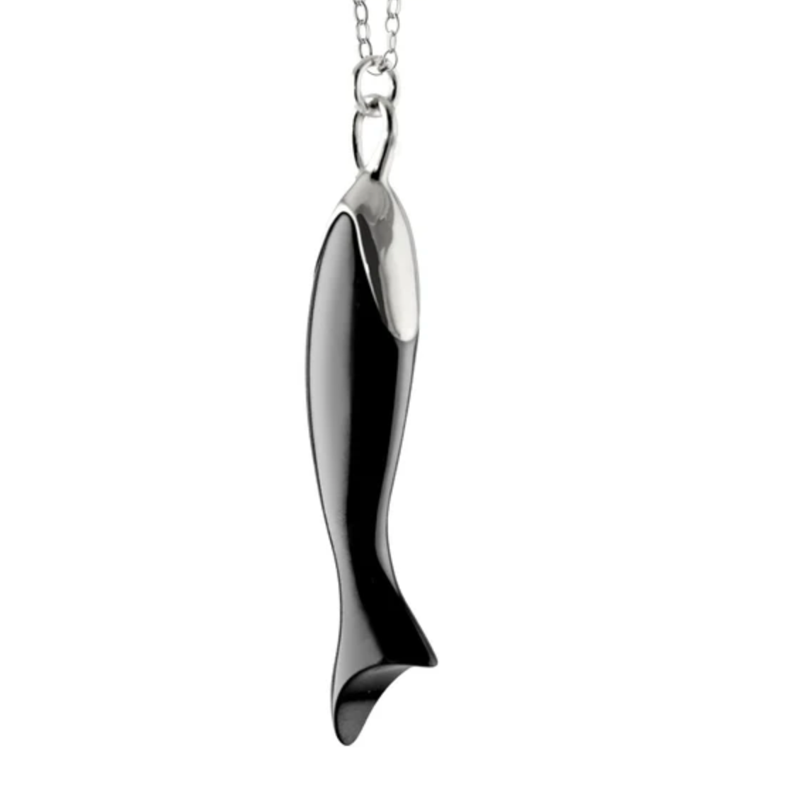 Monica Rich Kosann Necklaces and Pendants Monica Rich Kosann 2 1/4" Sterling Silver and Black Ceramic Perseverance Fish Charm Necklace