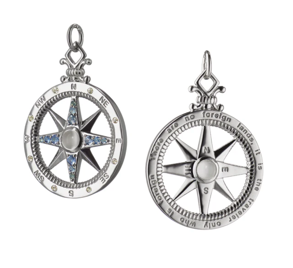 Monica Rich Kosann Charm Monica Rich Kosann Adventure Global Compass Charm with Blue Sapphire Accents