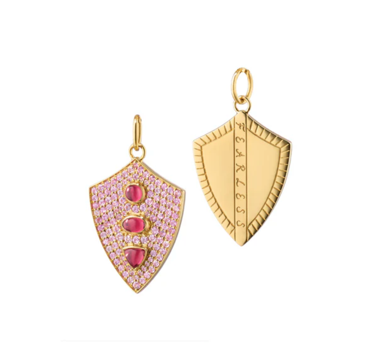 Monica Rich Kosann Charm Monica Rich Kosann Fearless Shield with Pave Pink Sapphires and Rhodolite