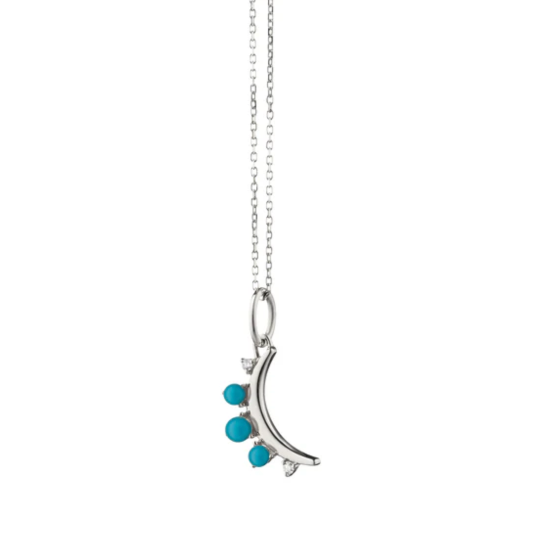 Monica Rich Kosann Necklaces and Pendants Monica Rich Kosann Sterling Silver 5/8" Crescent Mini Moon Turquoise and White Sapphire Pendant