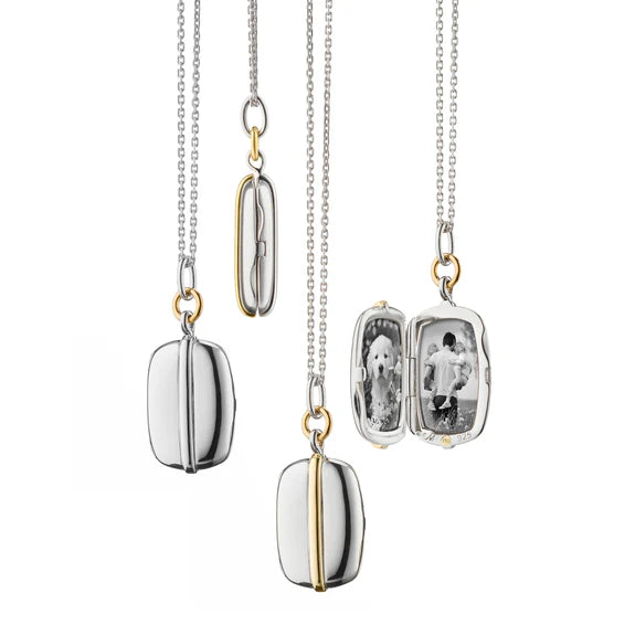 Monica Rich Kosann Necklaces and Pendants Monica Rich Kosann Sterling Silver and 18K Yellow Gold Two-Tone Slim Rectangular Brie Locket