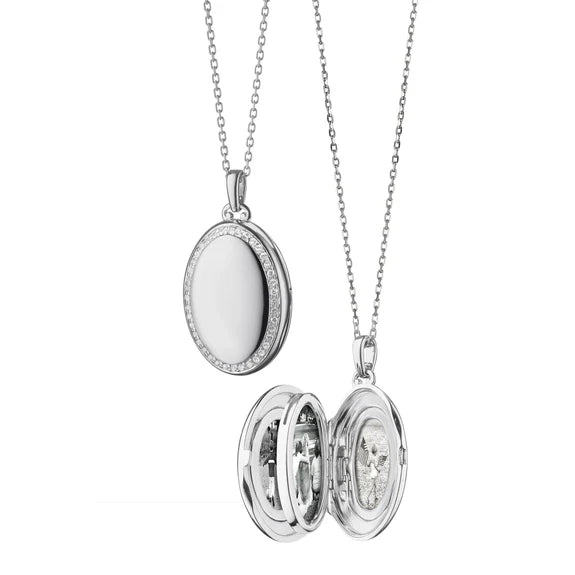 Monica Rich Kosann Necklaces and Pendants Monica Rich Kosann Sterling Silver Midi Four Image Locket with a White Sapphire Border