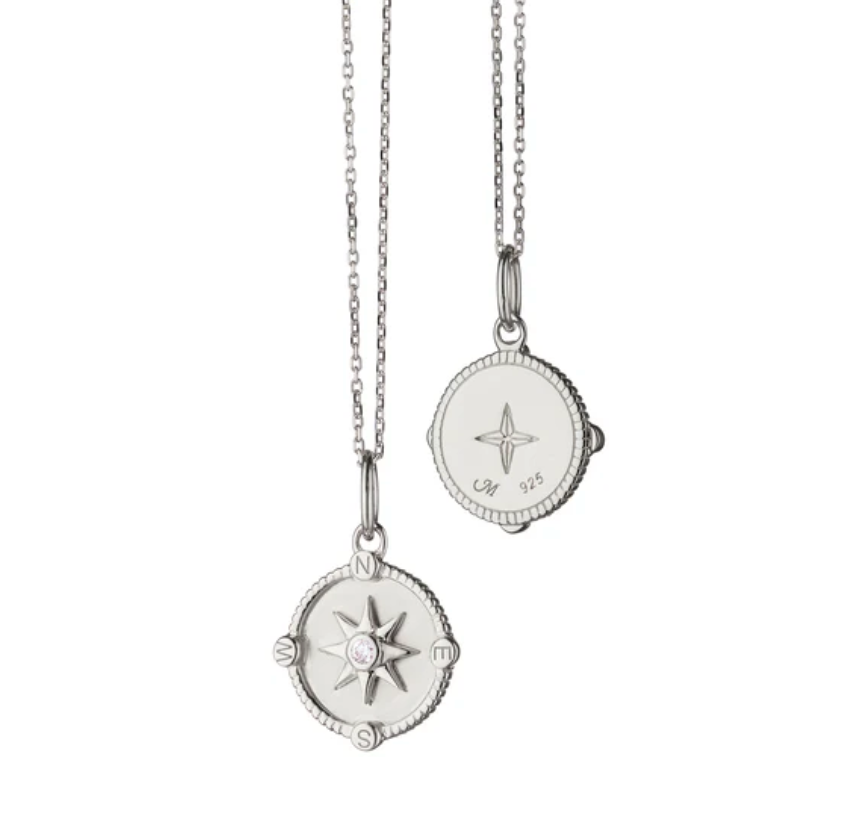 Monica Rich Kosann Necklaces and Pendants Monica Rich Kosann Sterling Silver Mini Adventure Compass Charm with Center White Sapphire