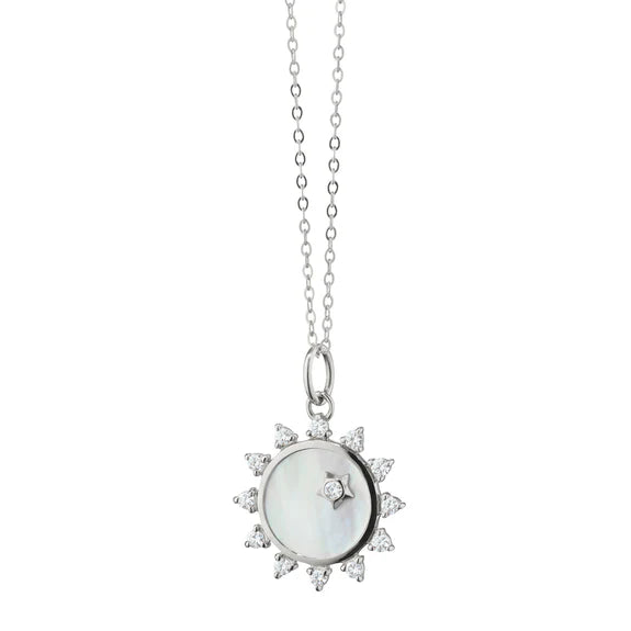 Monica Rich Kosann Necklaces and Pendants Monica Rich Kosann Sterling Silver Mother of Pearl Sun Charm with White Sapphires