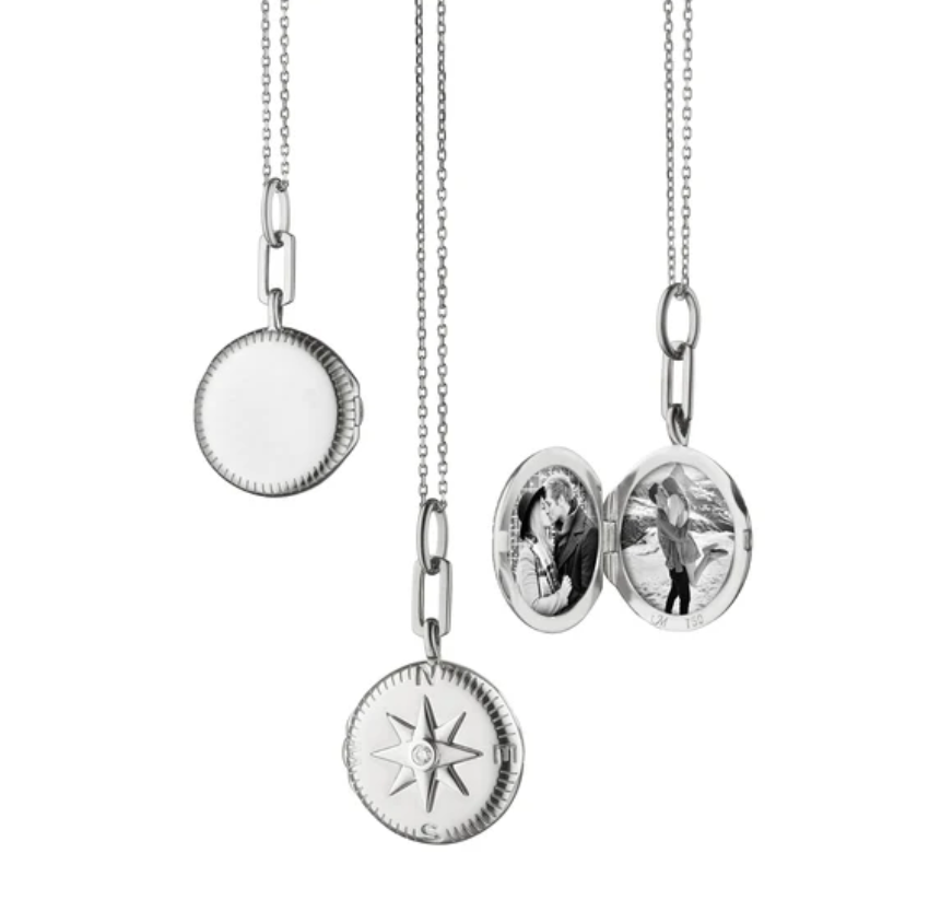 Monica Rich Kosann Necklaces and Pendants Monica Rich Kosann Sterling Silver Petite Global Compass Adventure Locket with White Sapphire