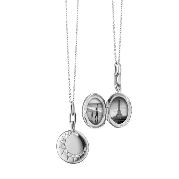 Monica Rich Kosann Necklaces and Pendants Monica Rich Kosann Sterling Silver Round Sun Locket with White Sapphires