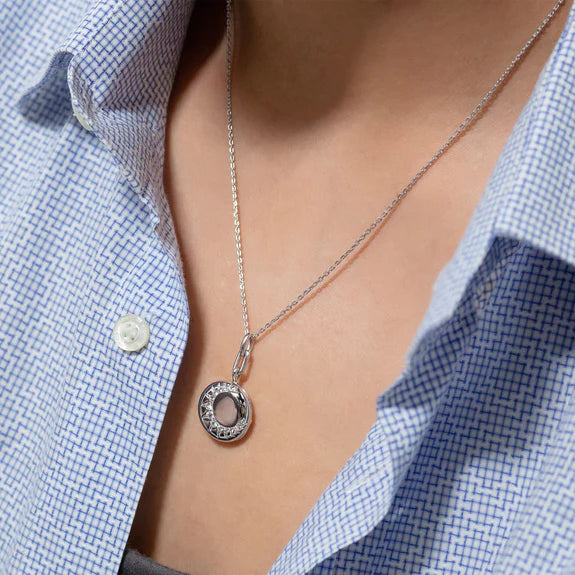 Monica Rich Kosann Necklaces and Pendants Monica Rich Kosann Sterling Silver Round Sun Locket with White Sapphires