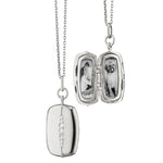 Monica Rich Kosann Necklaces and Pendants Monica Rich Kosann Sterling Silver Slim Rectangular Kate Locket with a Graduated Rose Cut White Sapphires Stripe