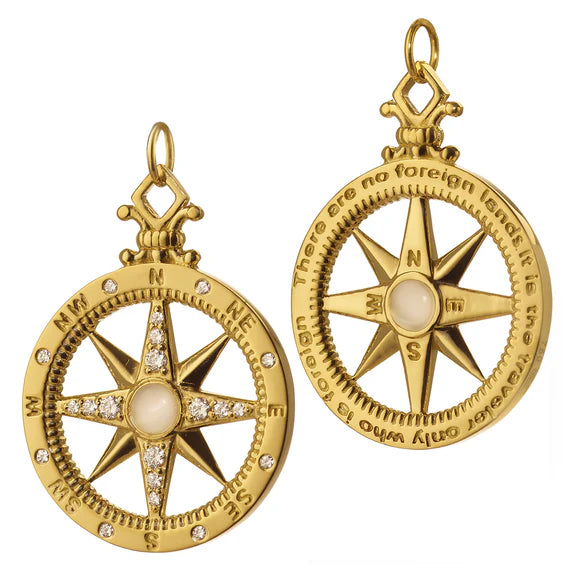 Monica Rich Kosann Charm Monica Rich Kosann Travel Global Compass Charm with Moonstones and Diamonds