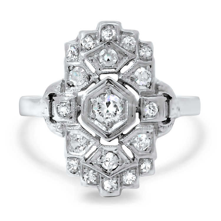 PAGE Estate Ring 14k White Gold Antique Reproduction Art Deco Style Diamond Ring